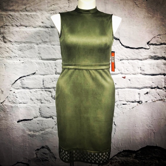 I LE Dresses & Skirts - I LE New York olive green laser cut hem dress 10